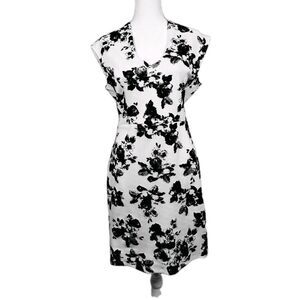 NWT Fifth & Park Sheath Dress Womens 8 White Black Velvet Flowers Career Event
